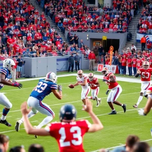 Football game action between Oklahoma Sooners and South Carolina Gamecocks