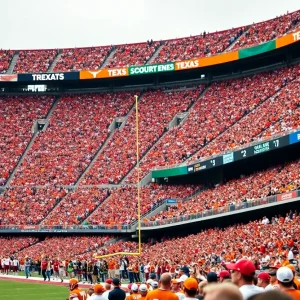 Fans celebrating during the Oklahoma Sooners vs Texas Longhorns football game.