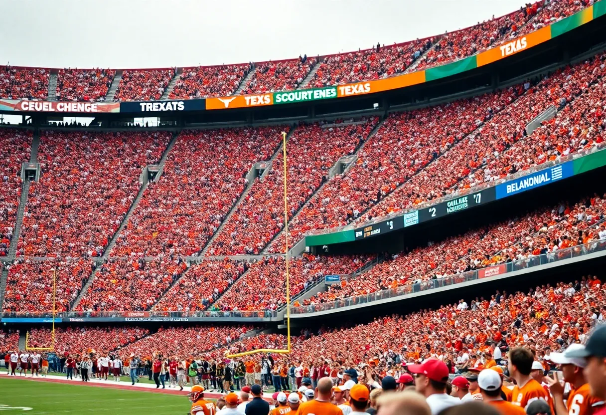 Fans celebrating during the Oklahoma Sooners vs Texas Longhorns football game.