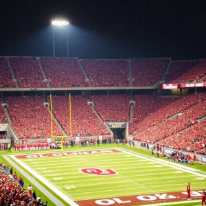 Fans celebrating the Oklahoma Sooners' victory at the stadium