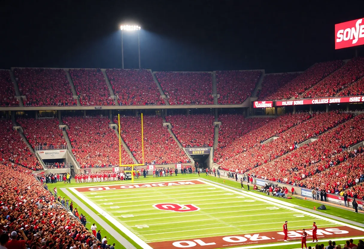 Fans celebrating the Oklahoma Sooners' victory at the stadium