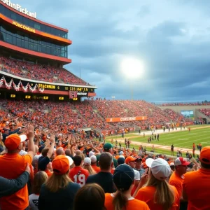 Crowd at Boone Pickens Stadium during homecoming festivities
