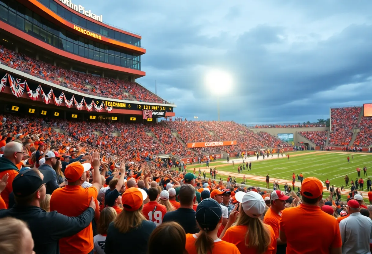 Crowd at Boone Pickens Stadium during homecoming festivities