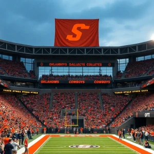 Fans cheering at Oklahoma State Cowboys stadium