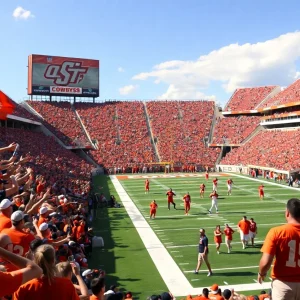 Oklahoma State Cowboys football team during a game against Texas Tech