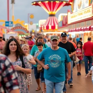 Families enjoying attractions at the Oklahoma State Fair
