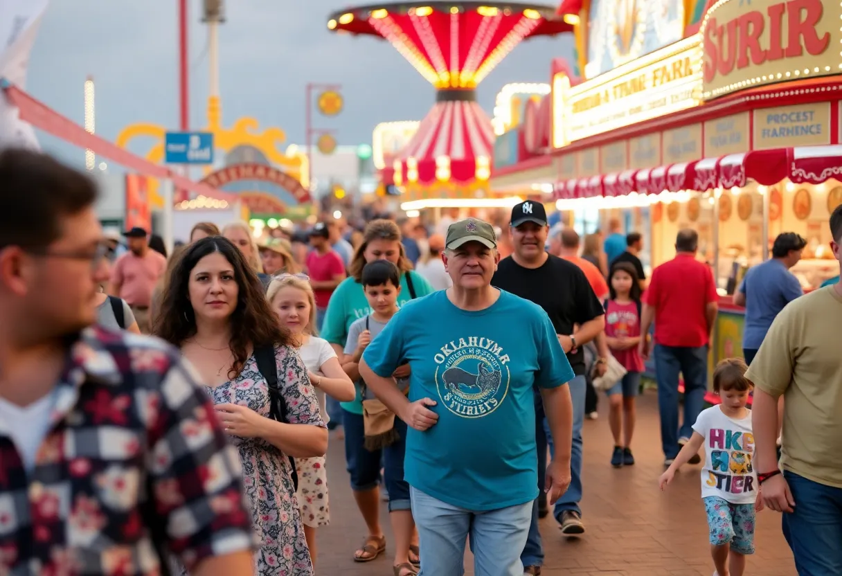 Families enjoying attractions at the Oklahoma State Fair