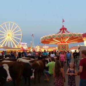 Families at the Oklahoma State Fair enjoying rides and attractions