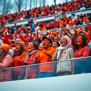 Fans with body paint supporting Oklahoma State University during a football game