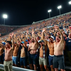 Oklahoma State fans cheering passionately during a football game