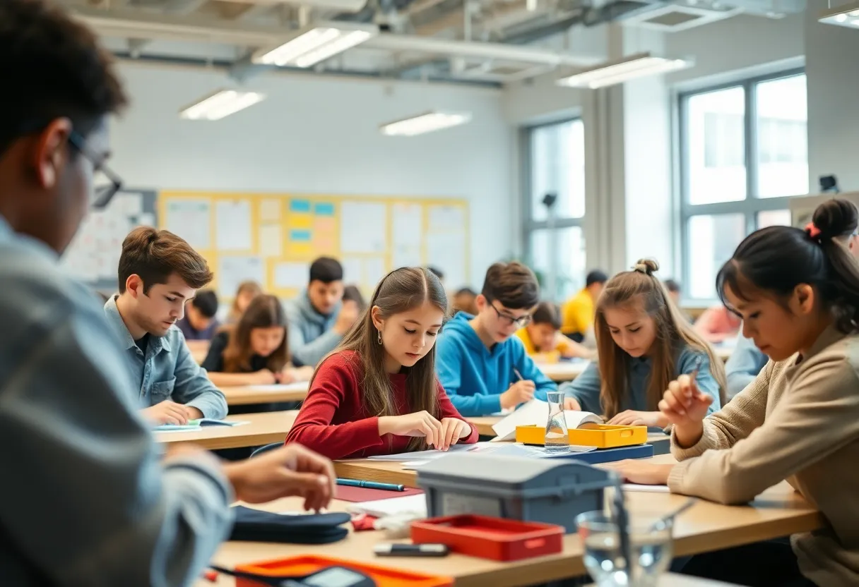 Students participating in vocational training in a classroom setting