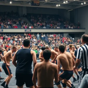 Wrestlers competing in the National Duals Invitational tournament