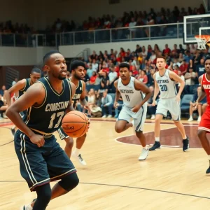 Oklahoma City Thunder players in action during a basketball game