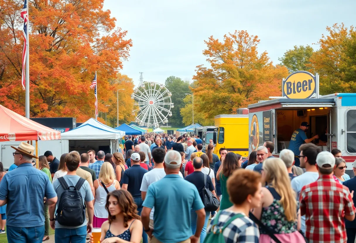 Crowd enjoying OK!toberfest at State Fair Park with food and drinks.