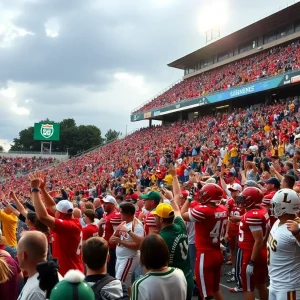 Ole Miss football players celebrating victory over Oklahoma