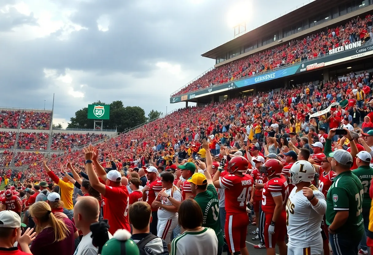 Ole Miss football players celebrating victory over Oklahoma
