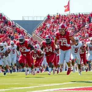 Ole Miss football team celebrating their victory over Oklahoma