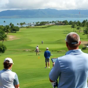 Golfers from the University of Oklahoma competing in a tournament in Hawai'i.
