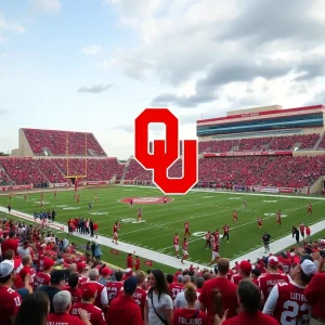 Oklahoma Sooners football players on the field