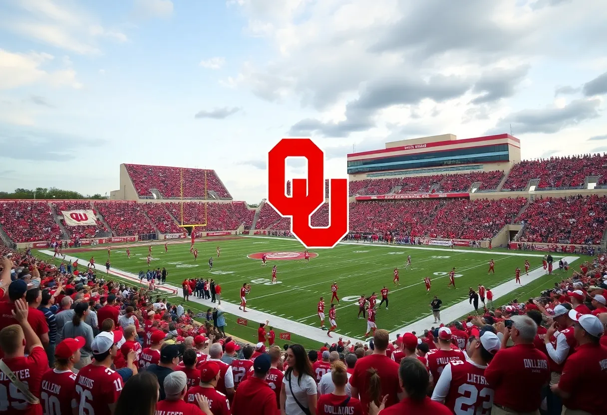 Oklahoma Sooners football players on the field