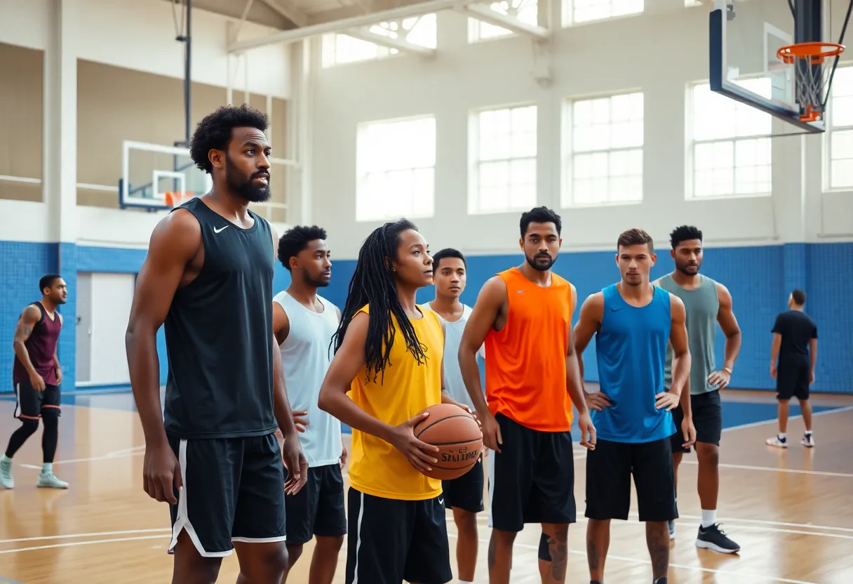 Ousmane Dieng practicing basketball on the court