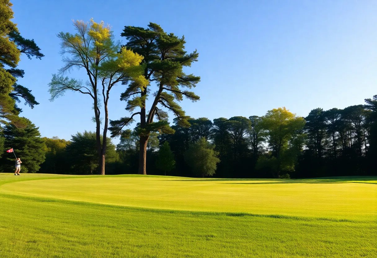 A beautiful par-3 golf hole on a sunny day