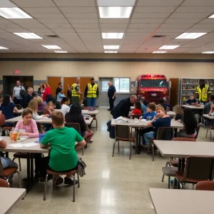 Students and staff evacuating Parkview Elementary School due to a chemical odor.