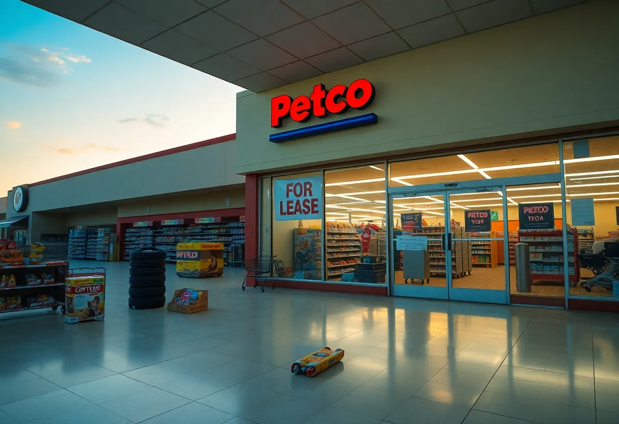 Closed Petco store in Oklahoma City with for lease sign