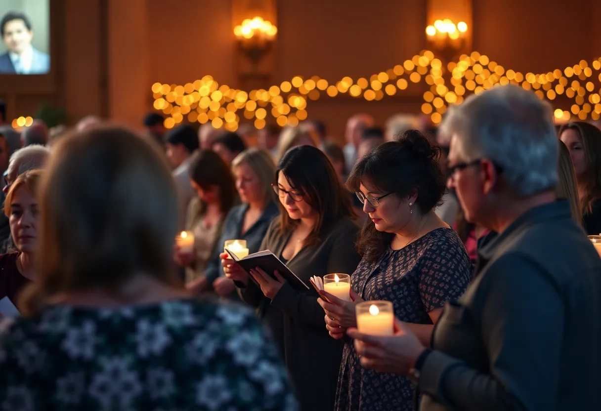 Community members gathering for a memorial service in remembrance.