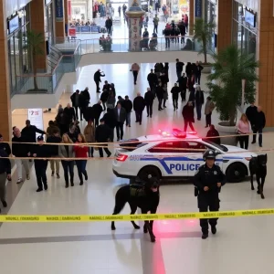 Police and K-9 units responding to a bomb threat evacuation at Quail Springs Mall