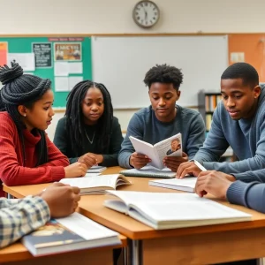 Students engaging in Ralph Ellison legacy activities in a classroom setting