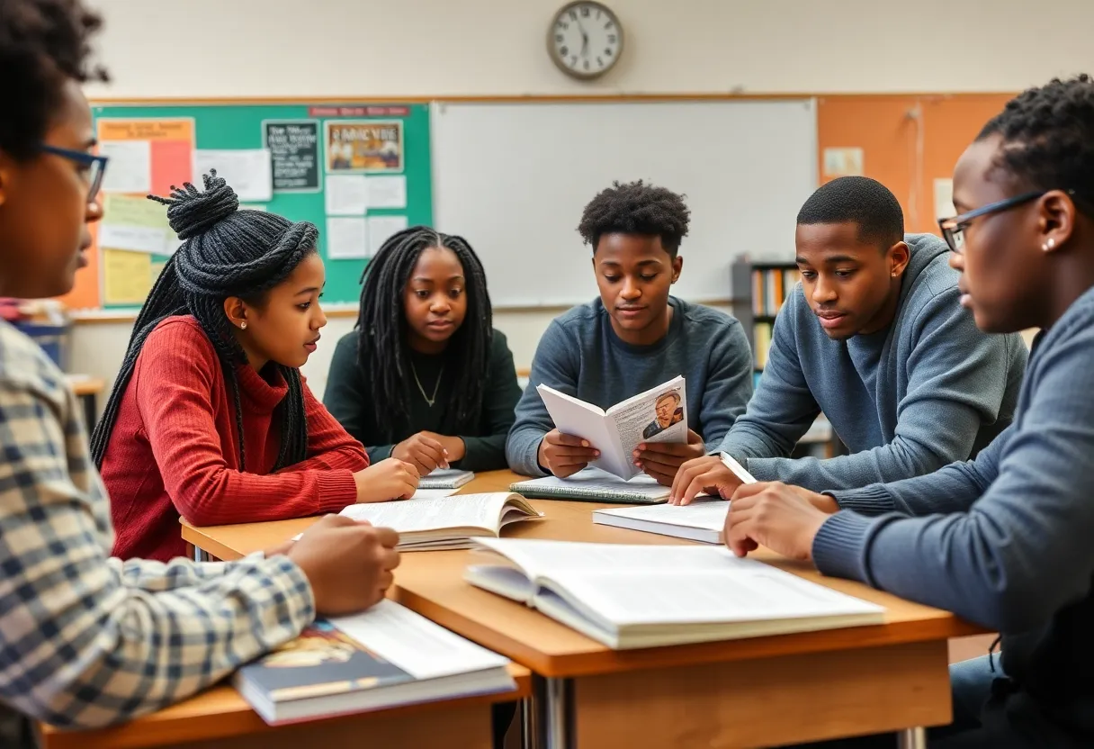Students engaging in Ralph Ellison legacy activities in a classroom setting