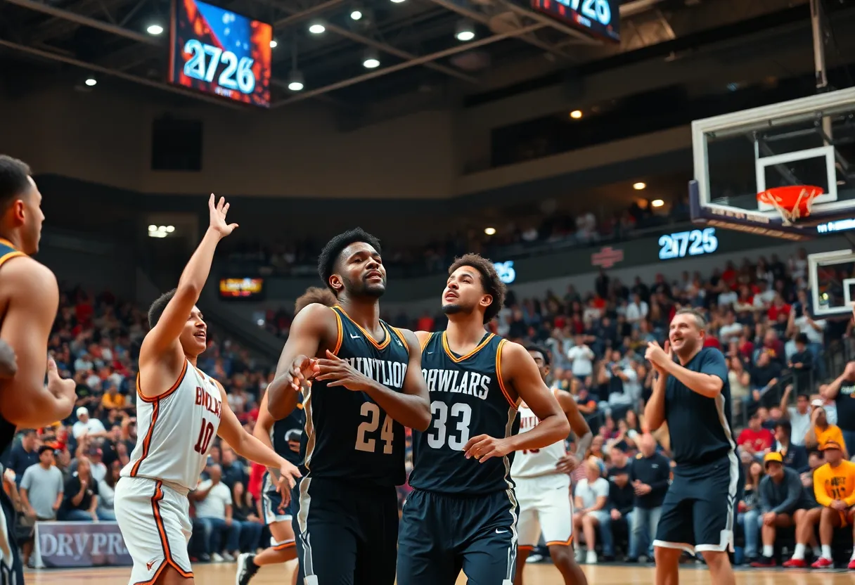 Players from Rose State College and Northern Oklahoma College during a basketball exhibition game.