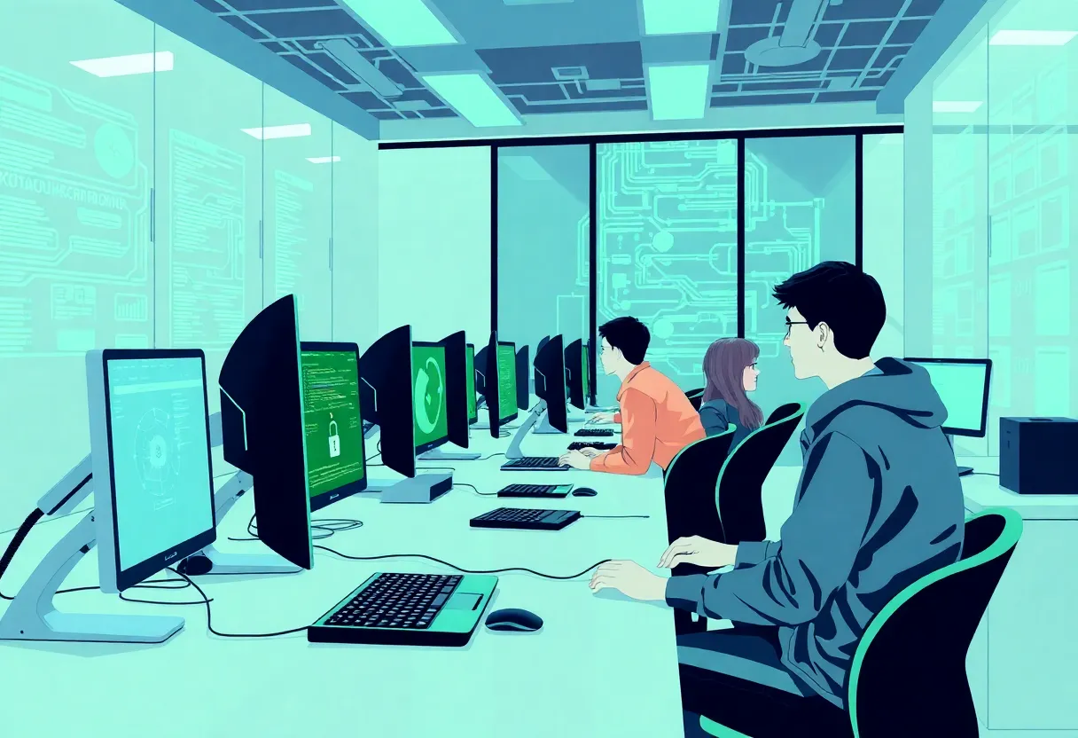 Students engaged in cybersecurity training at Rose State College's new lab.