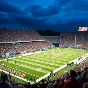 Rose State College football team in action during a game