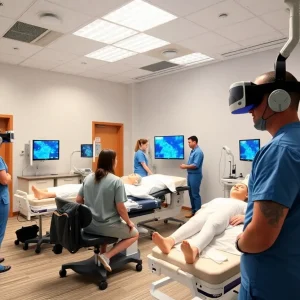 Students practicing in the simulation labs at Rose State College's Health Sciences Center