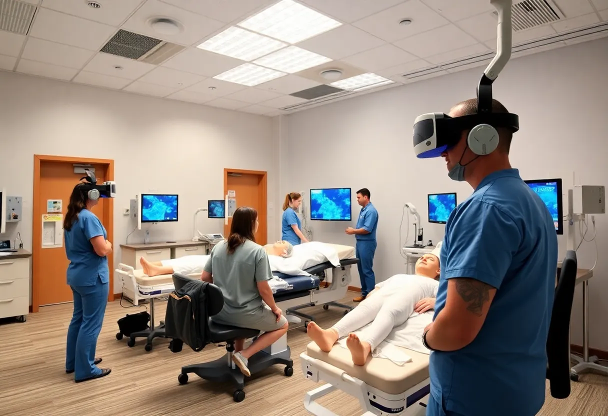 Students practicing in the simulation labs at Rose State College's Health Sciences Center