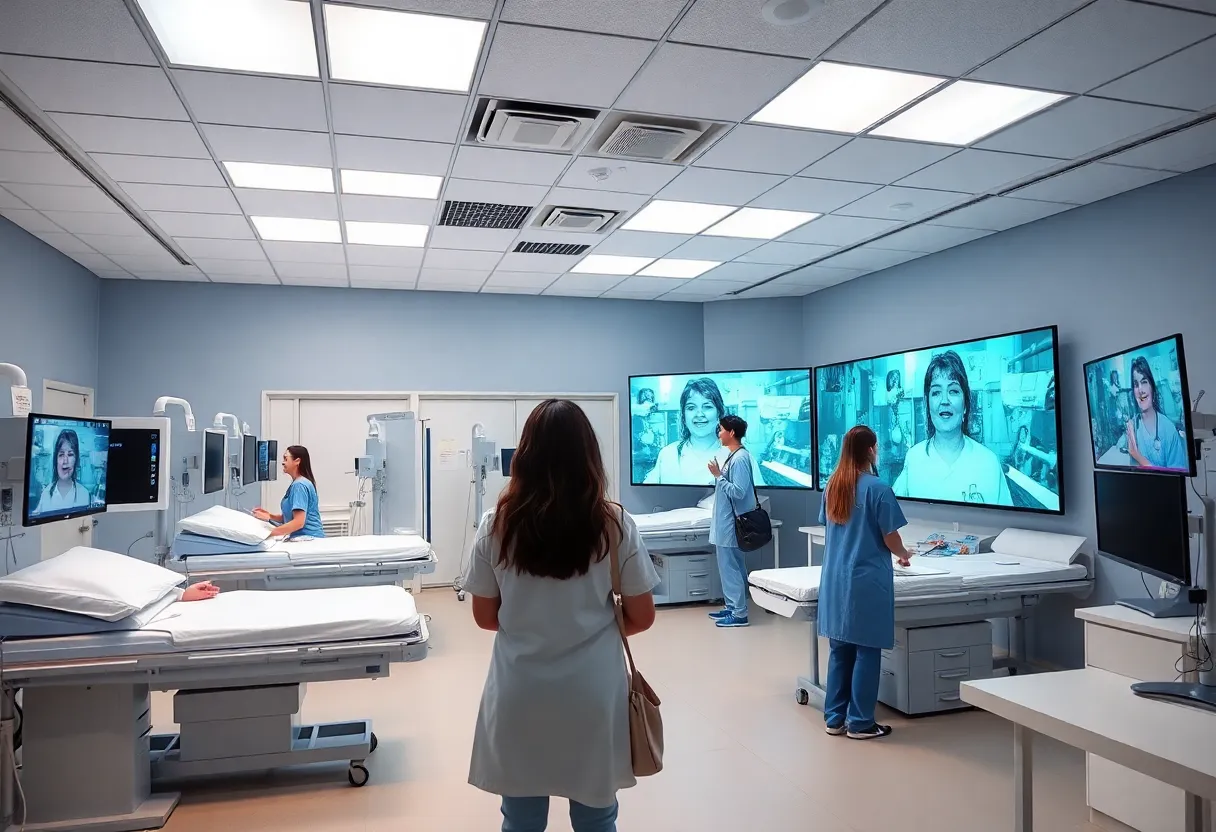 Nursing students in Rose State College's new simulation lab practicing medical procedures.