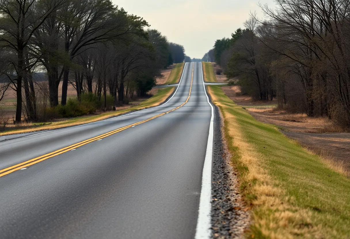 Scene of a rural highway in Seminole County, Oklahoma