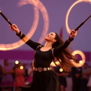 Feature twirler Samantha Rizzo performing at a home game.