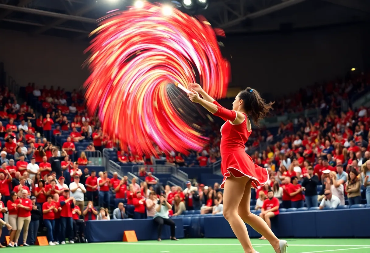 Baton twirling performance during a university event