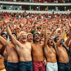 Group of shirtless fans at an Oklahoma State University football game