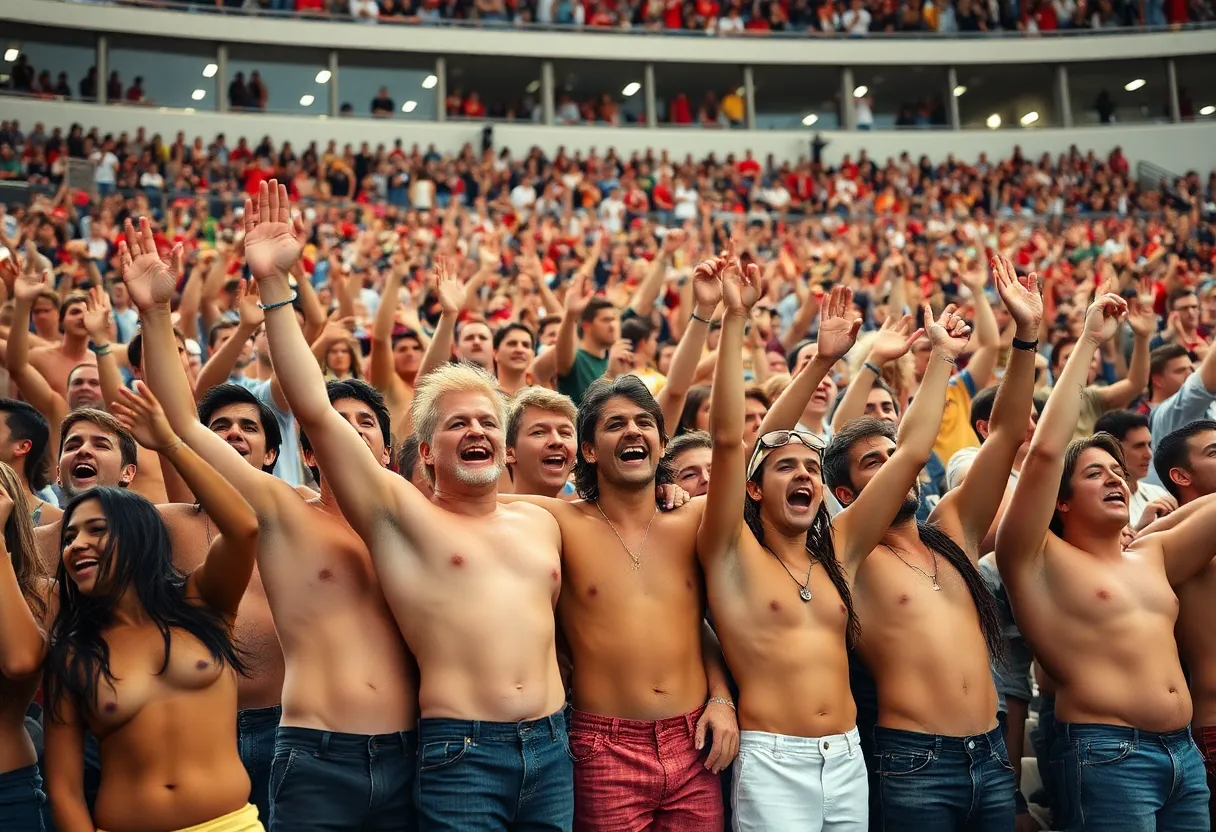 Group of shirtless fans at an Oklahoma State University football game