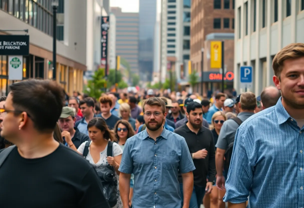 Crowded downtown Oklahoma City street during daytime