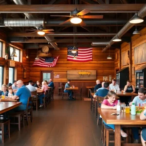 Interior of Smokin' Sisters BBQ with families enjoying meals