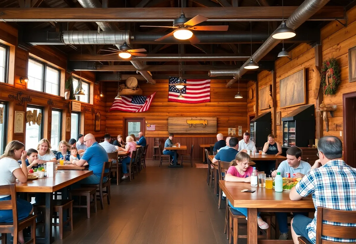 Interior of Smokin' Sisters BBQ with families enjoying meals