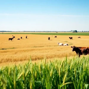 Farmers utilizing precision farming tools in wheat and cattle production in Enid, Oklahoma.