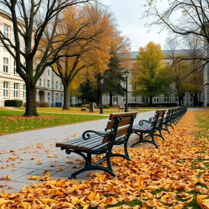 Somber university campus in autumn