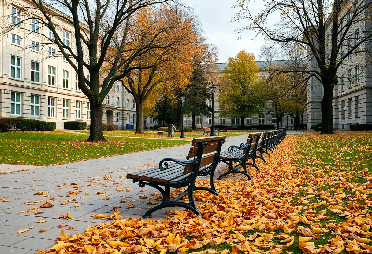 Somber university campus in autumn