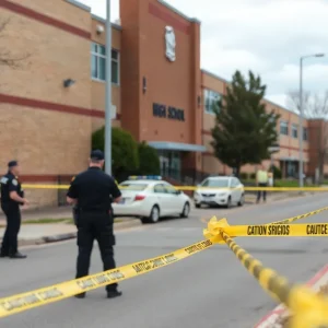 Police at Tecumseh High School following a shooting plot arrest